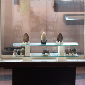 Vitrina con corazones líticos en el Museo Montané.