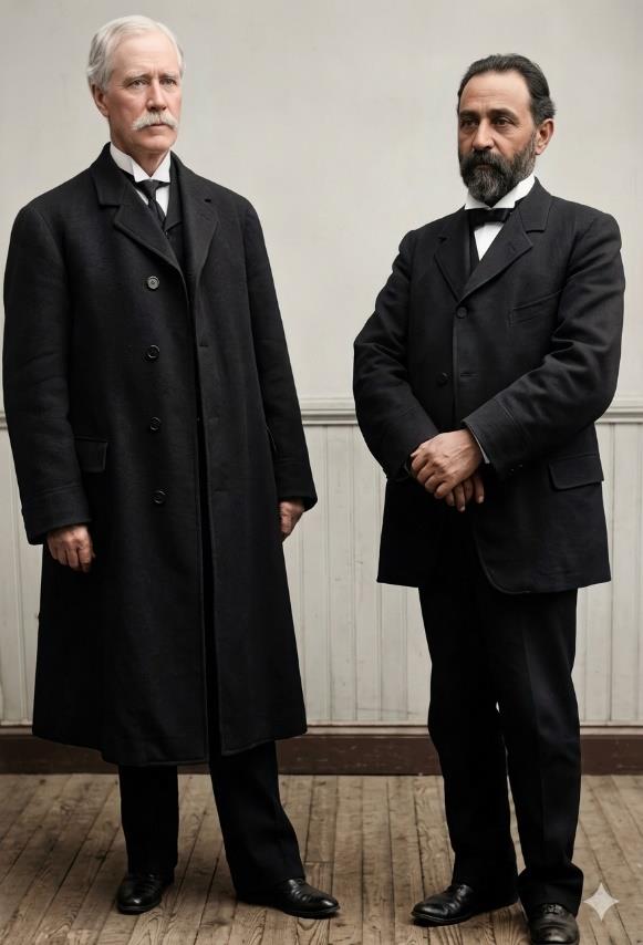 Luis Montané (izquierda) junto a su amigo Juan B. Ambrosetti (derecha). Imagen mejorada con IA