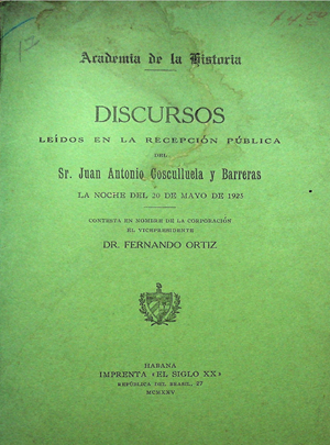 Portada del libro Nuestro Pasado Ciboney de José Antonio Cosculluela y Barreras, 1925
